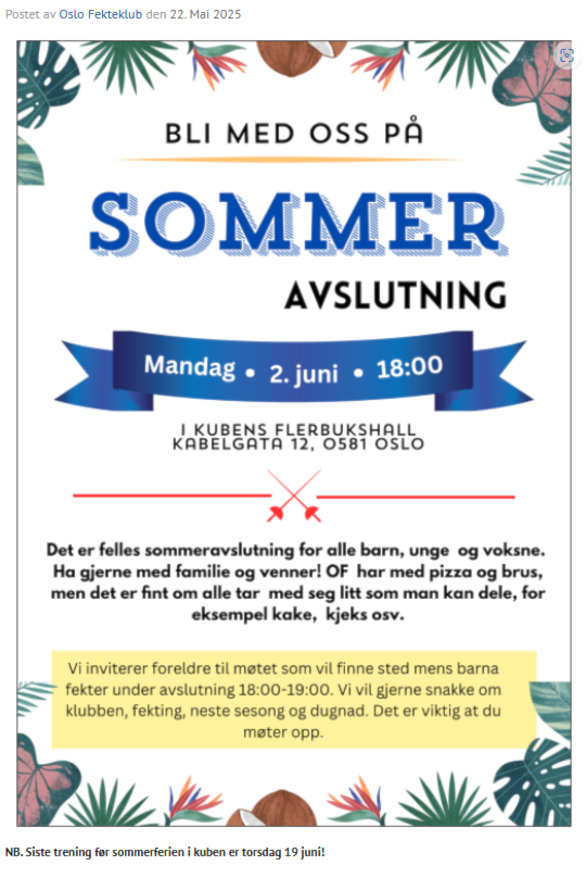 HUSK Sommeravslutning (og foreldremøte) på Kuben i kveld 2 juni 2025, kl. 18.00- ca. 20.30